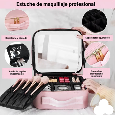 Maletin Organizador de Maquillaje con Espejo Luz Led