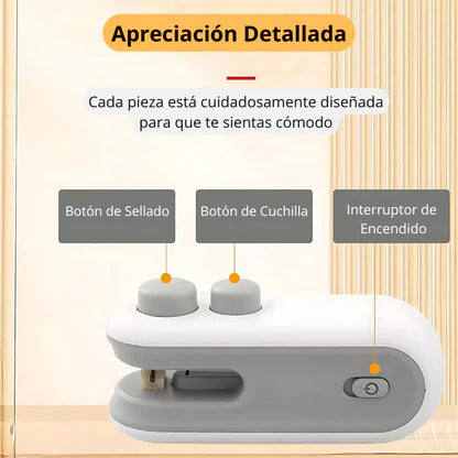 Mini Selladora De Bolsas Recargable Portatil 2 En 1 Imantada