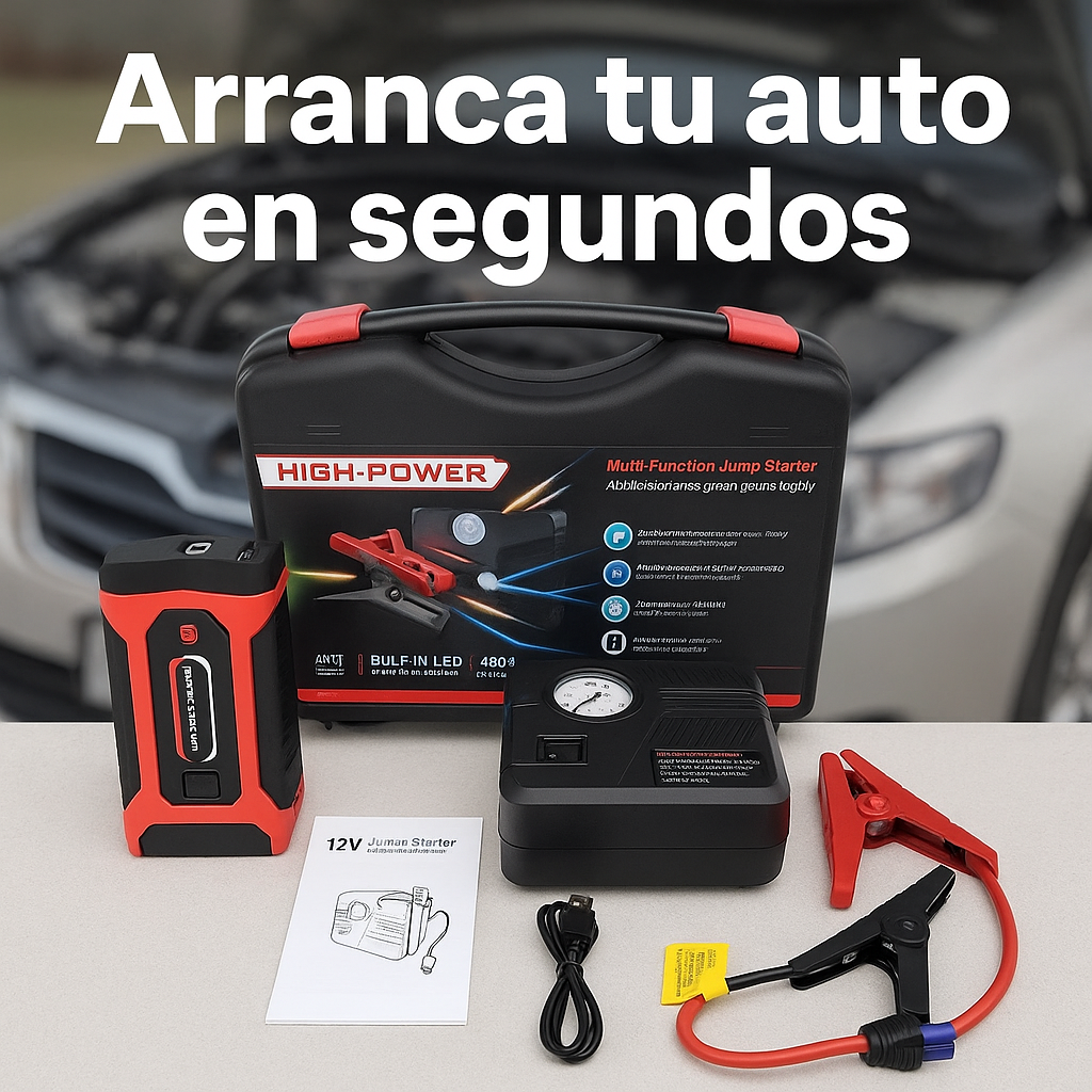 KIT AUTORESCATE 4 EN 1 - Arrancador, Compresor, Linterna, PowerBank!