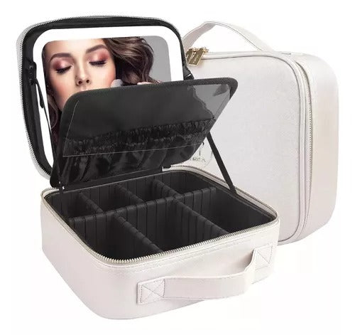 Maletin Organizador de Maquillaje con Espejo Luz Led