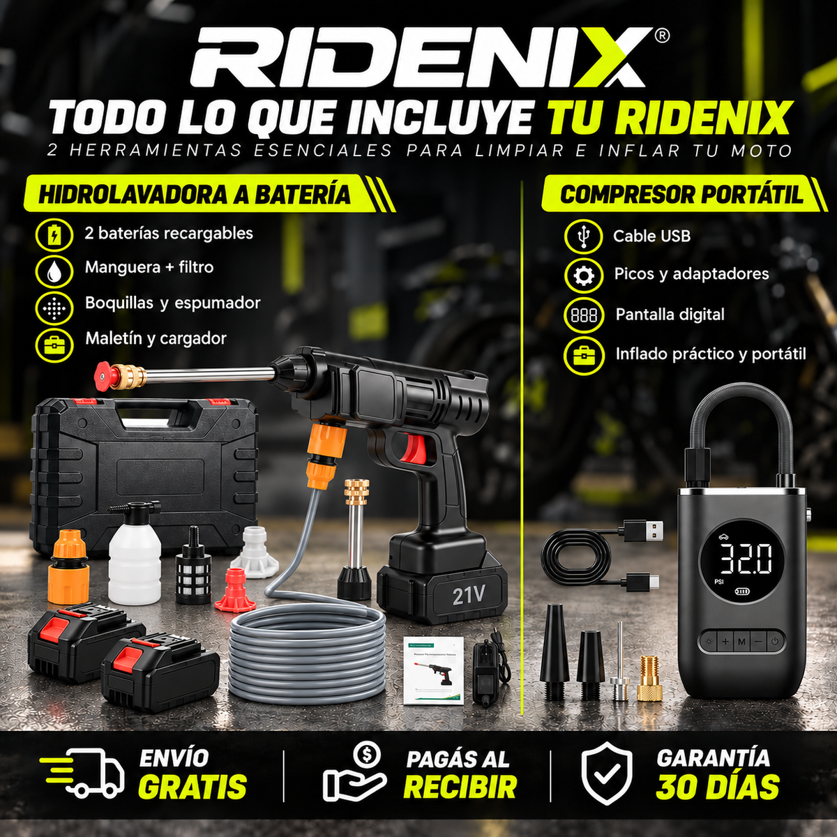 RIDENIX® Moto Kit 2 en 1 – Limpieza y Mantenimiento para tu Moto 🏍️