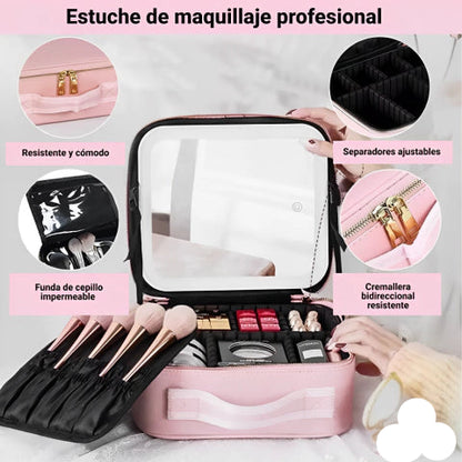 Maletin Organizador de Maquillaje con Espejo Luz Led