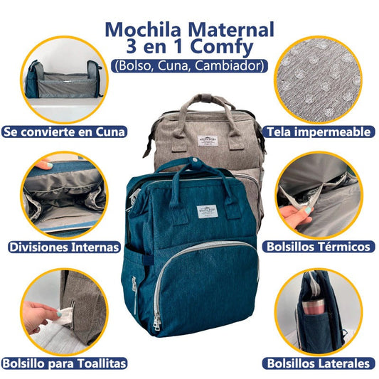 Mochila Maternal COMFY 3 en 1 (Bolso, Cuna y Cambiador)