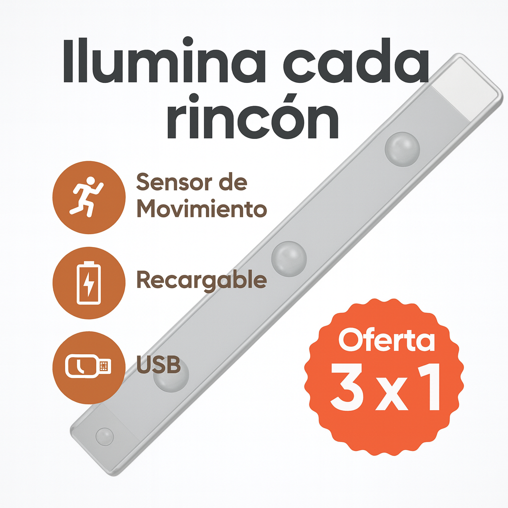¡PROMO 3X1! Barra Led con Sensor Movimiento de 40 cm