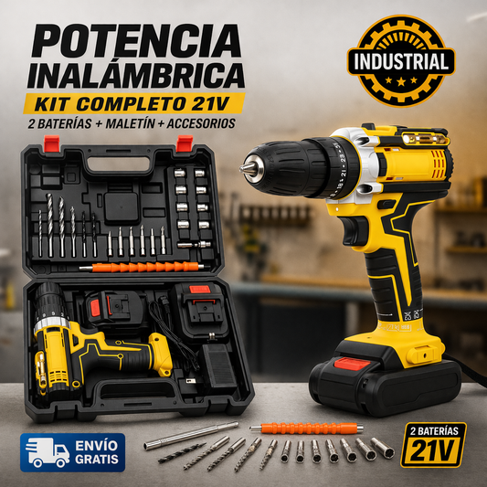 Taladro Inalambrico Industrial  -- 2 baterías + maletín + accesorios
