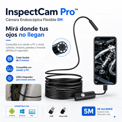 InspectCam Pro™ – Cámara Endoscópica Flexible 5M