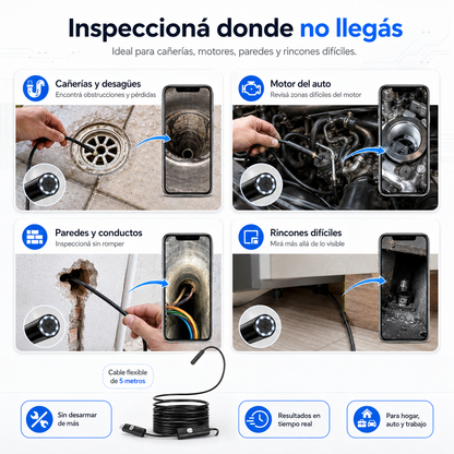 InspectCam Pro™ – Cámara Endoscópica Flexible 5M