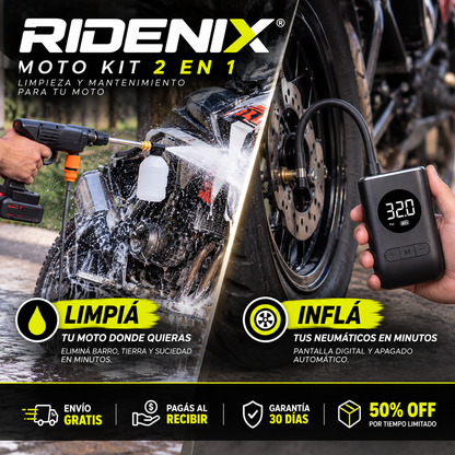 RIDENIX® Moto Kit 2 en 1 – Limpieza y Mantenimiento para tu Moto 🏍️