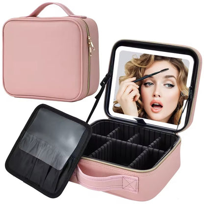 Maletin Organizador de Maquillaje con Espejo Luz Led