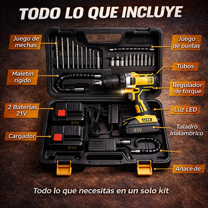 Taladro Inalambrico Industrial  -- 2 baterías + maletín + accesorios